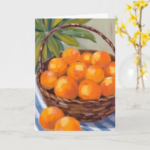 Cartão Cesto de Laranjas Frutas Cítricos Pintura