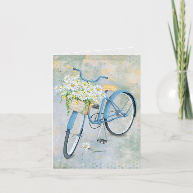 Cartão cesto de margarida em bicicleta azul (Frente)