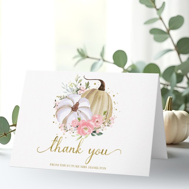 Cartão Chá de Bebê de Outono com Abóbora Floral Obrigada (Criador carregado)