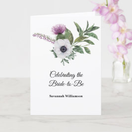 Cartão Chá de Bebê Floral de Cardo Roxo Elegante