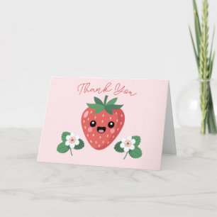 Cartão Chá de Bebê Kawaii de Morango Obrigado