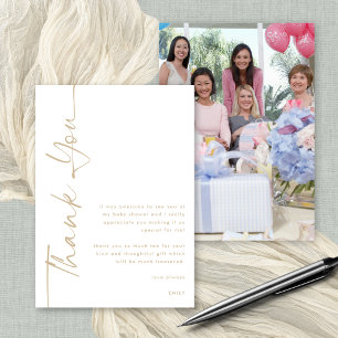 Cartão Chá de fraldas de Fotografia de Script Dourado gir