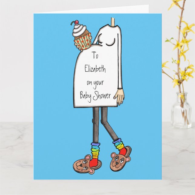 Cartão Chá de fraldas de Tonalidade Clara da Dama Grávida (Flor Amarela)