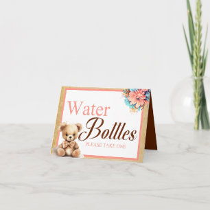 Cartão Chá de fraldas de Urso Boho-Rosa Mesa de Água