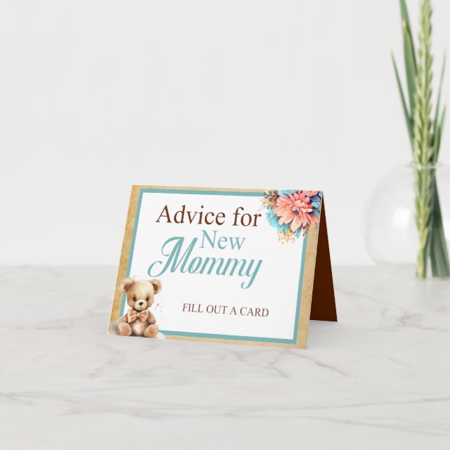 Cartão Chá de fraldas do Urso Azul Boho para Mesa de Mamã (Frente)