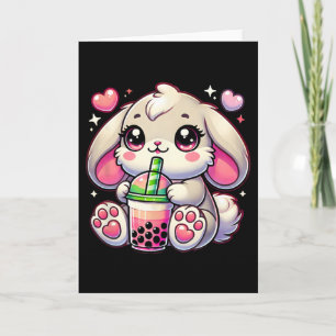 Cartão Chá de Leite Bo do Coelho Bunny Rosa Kawaii Meme E