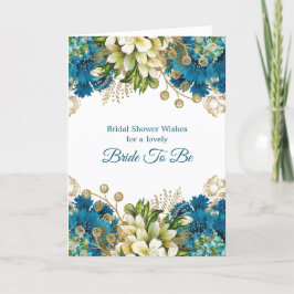 Cartão Chá de panela Floral Dourado Glam Azul