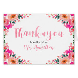 Cartão Chá de panela Obrigado Flores Rosa e Coração