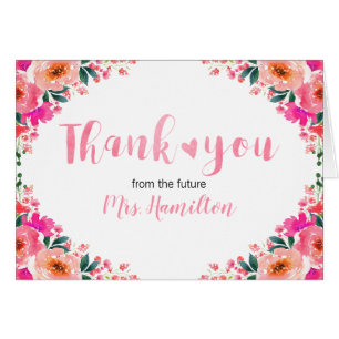 Cartão Chá de panela Obrigado Flores Rosa e Coração