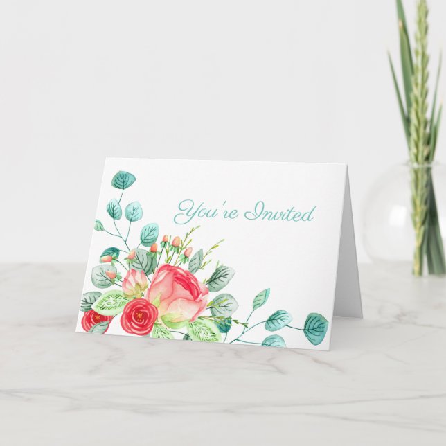 Cartão Chá de panela Rosa Garden Watercolor Rose Bouquet (Frente)