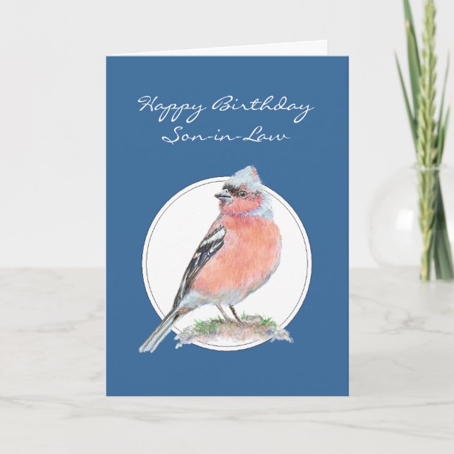 Cartão Chaffinch, Feliz Aniversário Filho da Lei, Pássaro (Frente)