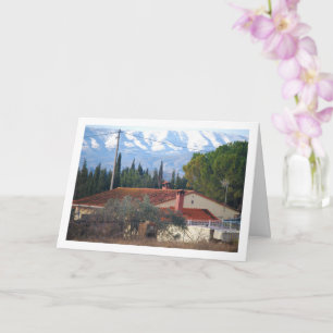 Cartão Chalet Espanhol e Montanhas Snowy