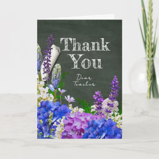 Cartão Chalkboard Floral Teacher Photo Thank You Card