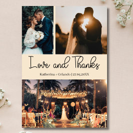 Cartão Champagne Love & Thanks Three Photo Wedding