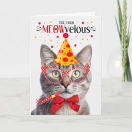 Cartão Champagne Tabby Cat MEOWvelous Aniversário