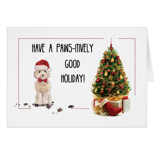 Cartão Champanhe Cockapoo Cachorro de Natal Engraçado com (Frente Horizontal)
