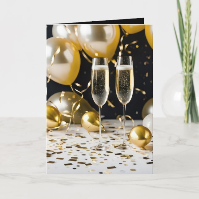 Cartão Champanhe de Ano Novo (Frente)