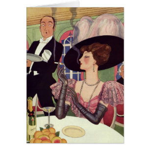 Cartão Champanhe de Bebendo da Vintage Cigarro para fumar