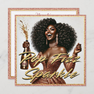 Cartão Champanhe Dourado Rosa de Elegante Negra