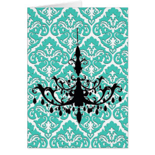 Cartão Chandelier Silhouette Teal Damask