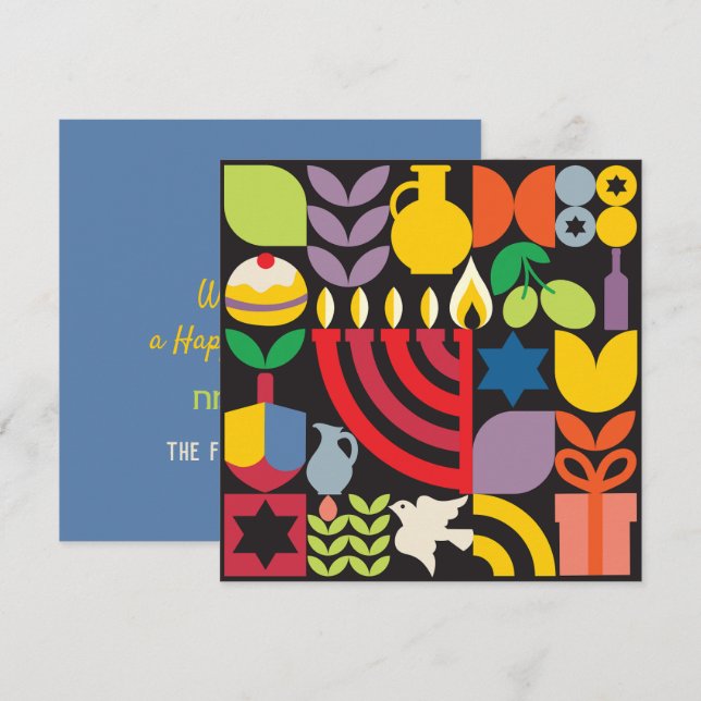 Cartão Chanukah Hanukkah Menorah Rosquinha Estrelas Judai (Frente/Verso)