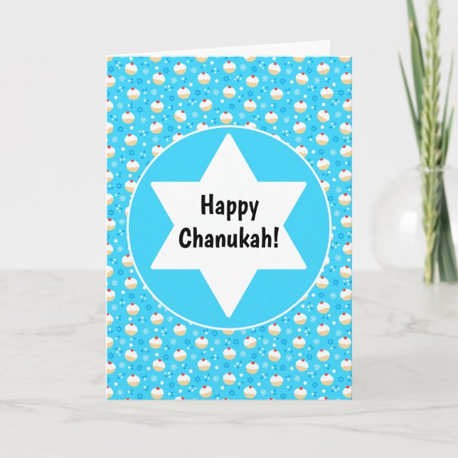 Cartão Chanukah Jelly Doughnut Juewish Stars Snowflakes (Frente)