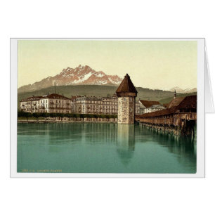 Cartão Chapel Bridge e vista de Pilatus, Lucerne, Switze