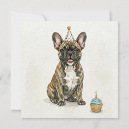 Cartão Chapéu de Aniversário de Cupcake de Bulldog Francê