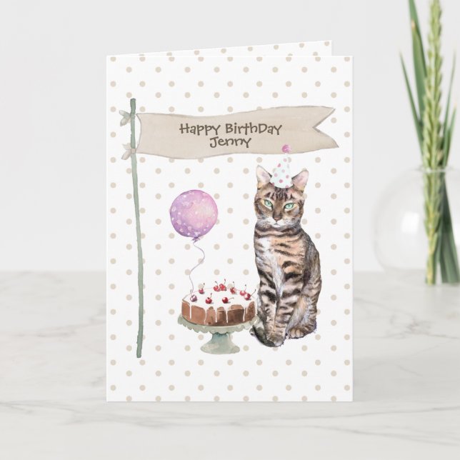 Cartão Chapéu de Aniversário de Gato Bengal (Frente)
