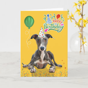 Cartão Chapéu de festa amarelo de cão Greyhound de aniver