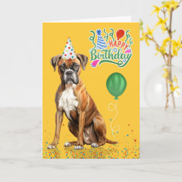 Cartão Chapéu de Festa de Cachorro Boxer Amarelo Aniversá