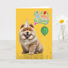 Cartão Chapéu de Festa de Cachorro Chow Chow Amarelo Aniv