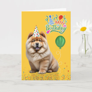 Cartão Chapéu de Festa de Cachorro Chow Chow Amarelo Aniv