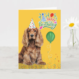 Cartão Chapéu de festa de Cocker Spaniel amarelo de anive