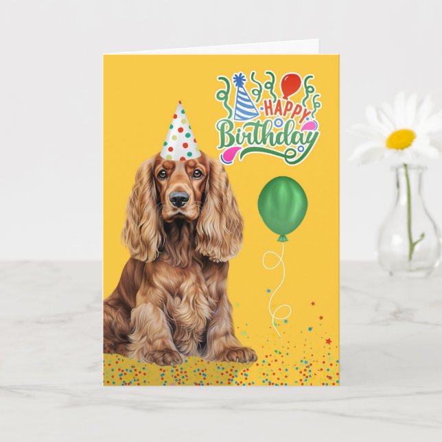 Cartão Chapéu de festa de Cocker Spaniel amarelo de anive (Planta pequena)