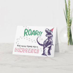 Cartão Chapéu de Festa Dinossauro T-Rex Rosa e Roxo Obrig