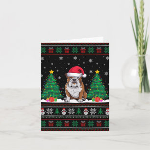 Cartão Chapéu de Papai Noel American Bulldog Luzes da Árv