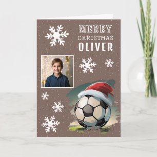 Cartão Chapéu de Papai Noel Bola de Futebol Crianças Foto