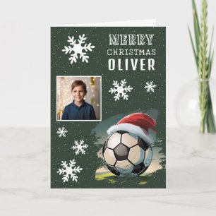 Cartão Chapéu de Papai Noel Bola de Futebol Crianças Foto