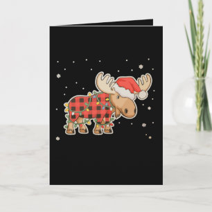 Cartão Chapéu de Papai Noel de Alce Xadrez de Búfalo Luz