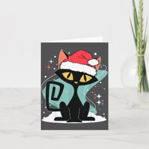 Cartão Chapéu de Papai Noel de Gato Moderno de Meados do 