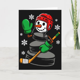 Cartão Chapéu de Papai Noel de Hockey Boneco de Neve Nata