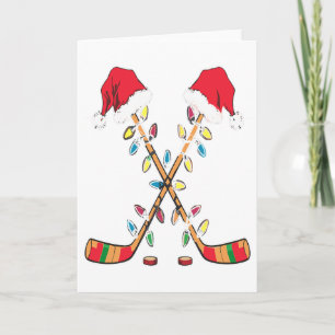 Cartão Chapéu de Papai Noel de Hockey Luzes de Natal Espo