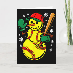 Cartão Chapéu de Papai Noel de Softbol Boneco de Neve Nat