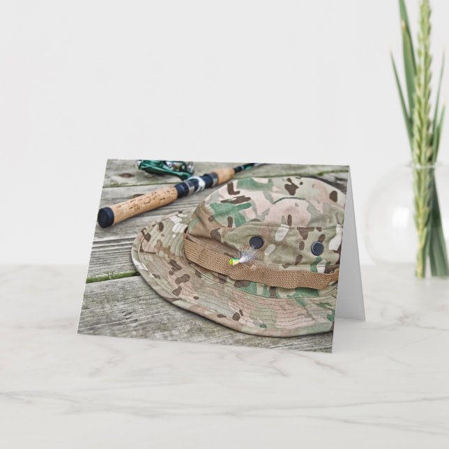 Cartão chapéu de pesca e aniversário do pólo (Frente)