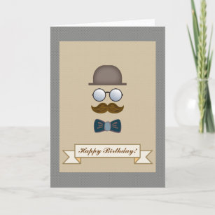 Cartão Chapéu Superior, bigode, óculos e Arco Aniversário