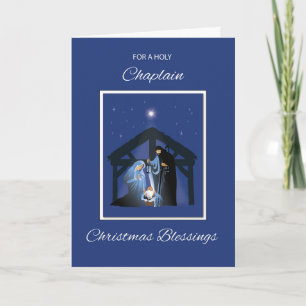 Cartão Chaplain Christmas Blessings Manger em Azul