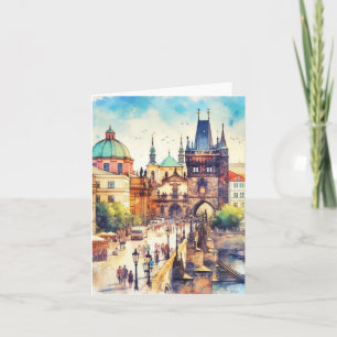 Cartão Charles Bridge Prauge República Checa Watercolor