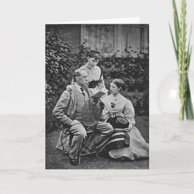 Cartão Charles Dickens com as duas de suas filhas (Frente)