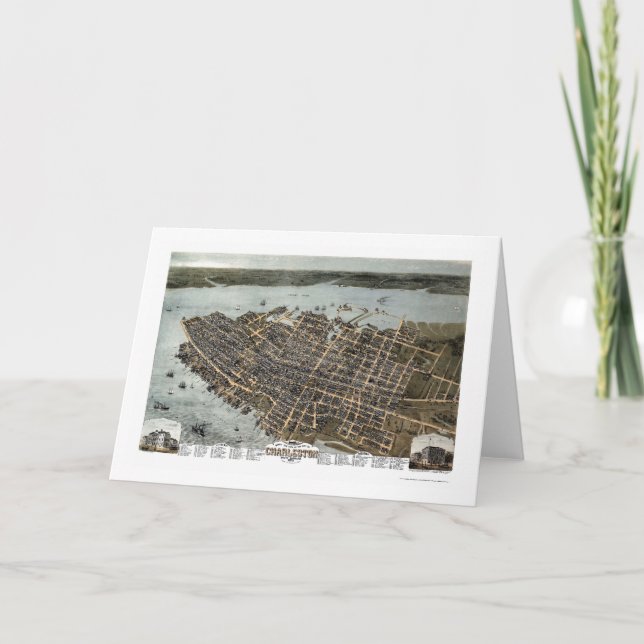 Cartão Charleston, mapa panorâmico do SC - 1872 (Frente)